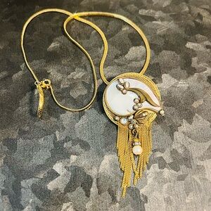 Vintage Art Deco MARENA HANDARBEIT Germany Dangle Pendant Pin Brooch 3” Necklace